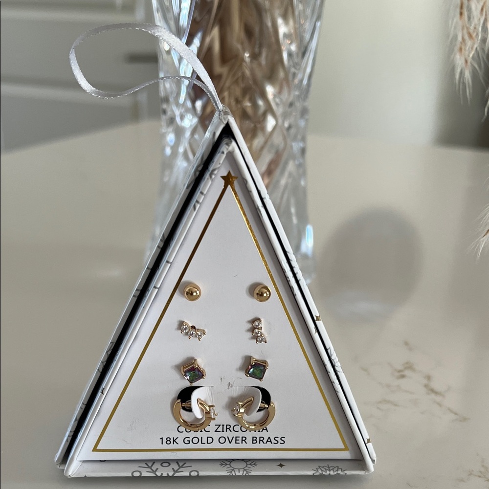 Gold and Silver Cubic Zirconia Earrings Set